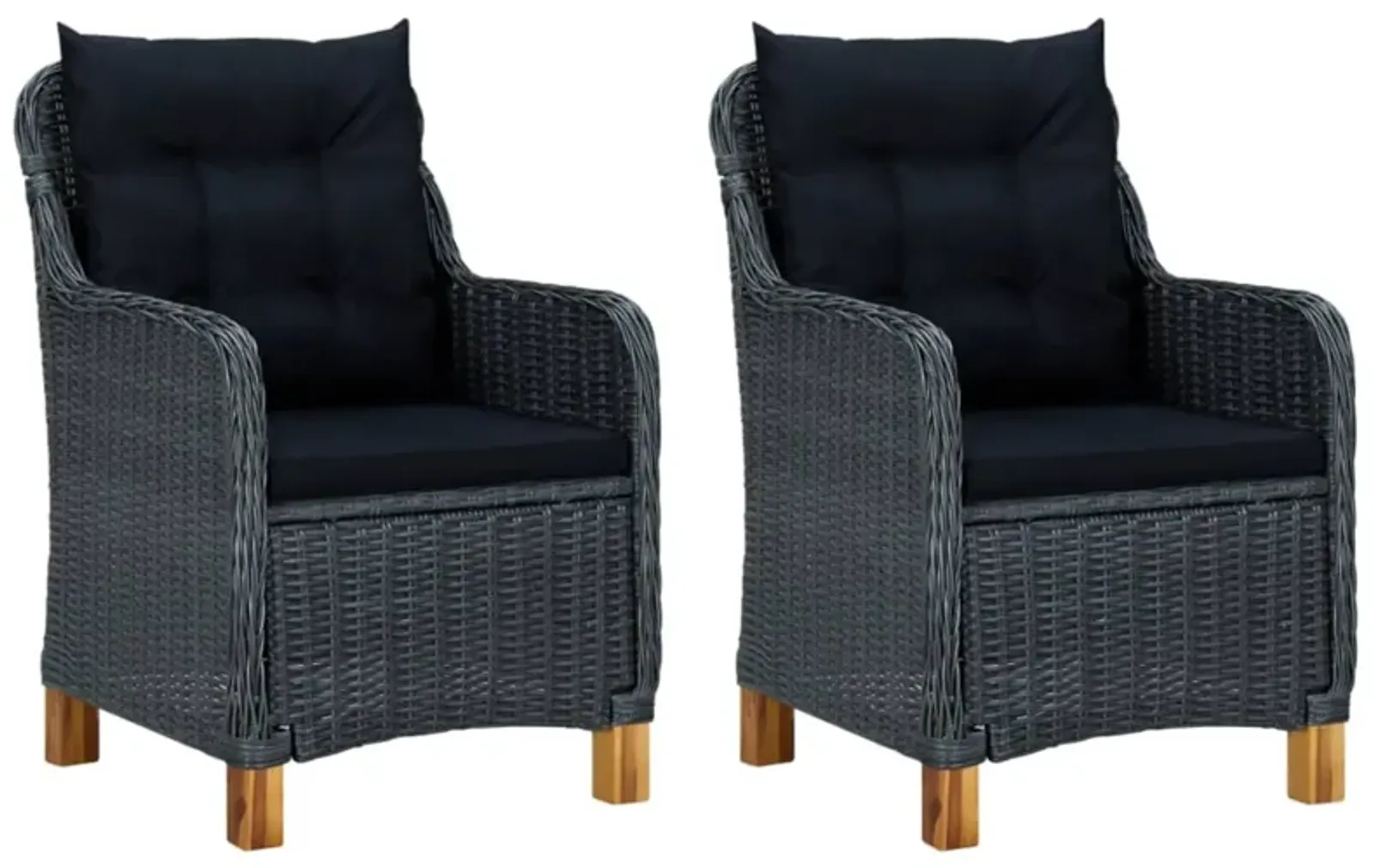 vidaXL Garden Chairs with Cushions 2 pcs Poly Rattan Dark Gray