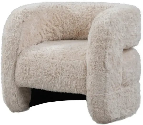 Ciel Accent Chair with Barrel Style Plush Foam Cushion, Beige Faux Fur