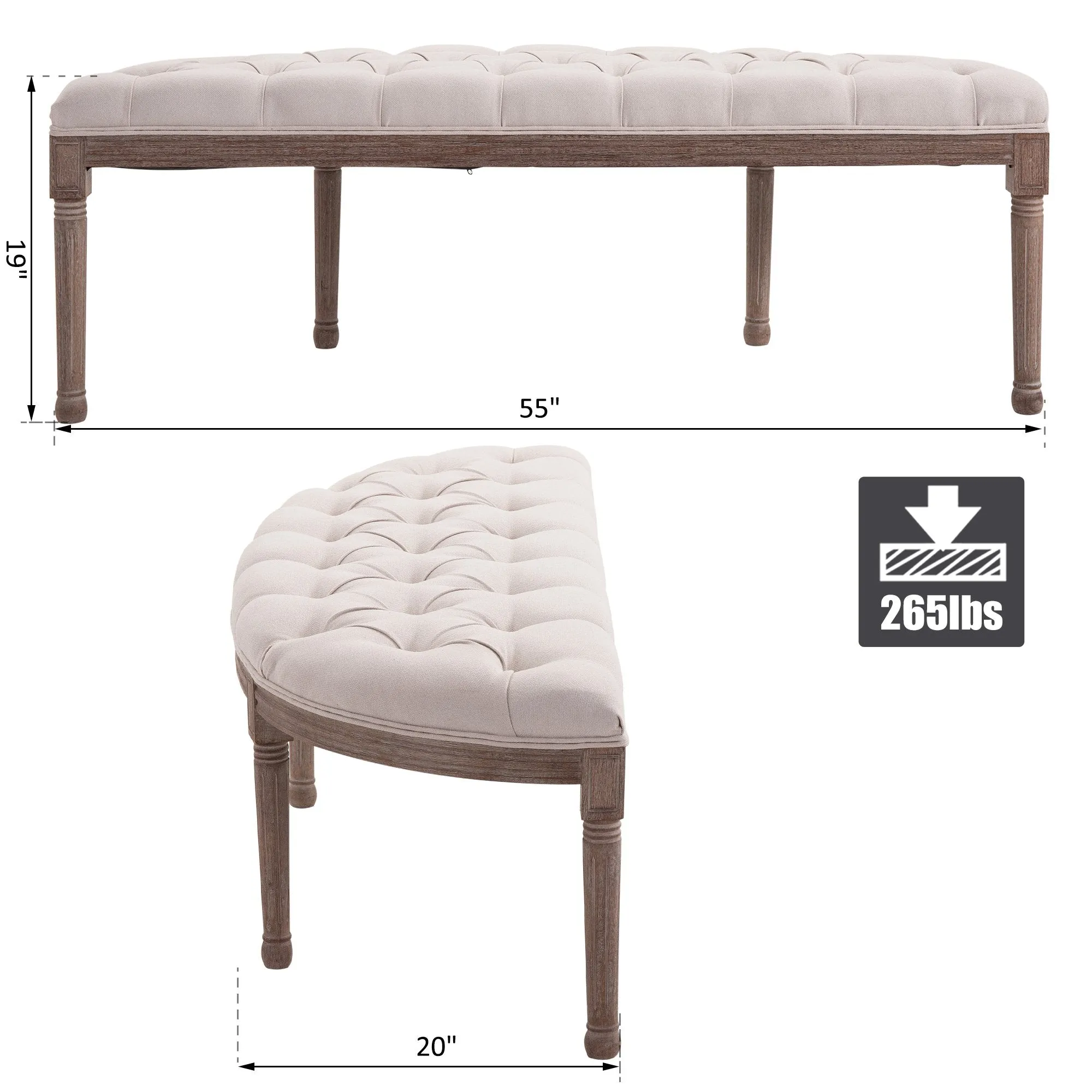 Cream Entryway Elegance: Vintage Semi-Circle Tufted Hallway Bench