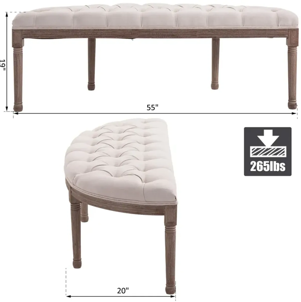 Cream Entryway Elegance: Vintage Semi-Circle Tufted Hallway Bench