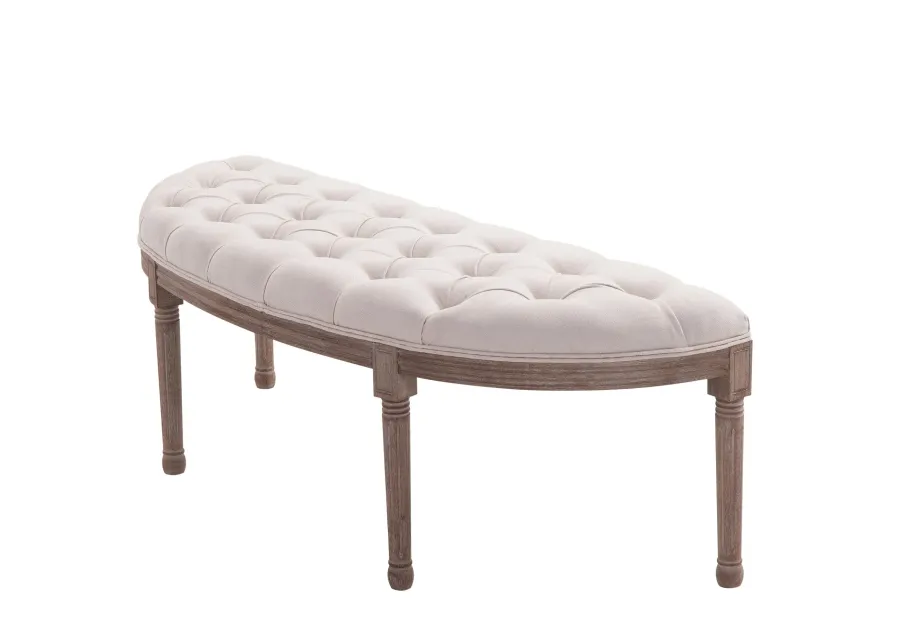 Cream Entryway Elegance: Vintage Semi-Circle Tufted Hallway Bench