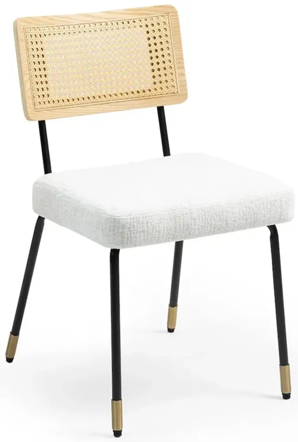 Glamour Home Set of 2 Beige Woven Fabric Dining Chair Rattan Backrest Black