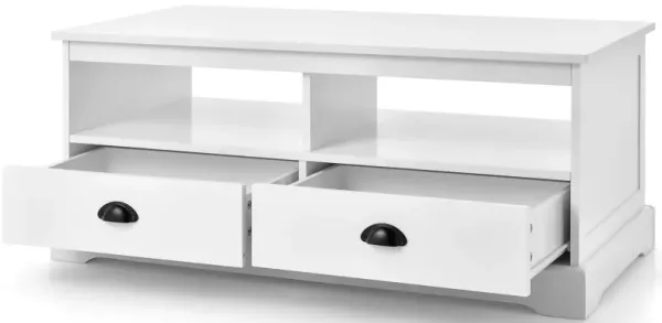 Modern Coffee Table with Drawers and Open Cubies-White
