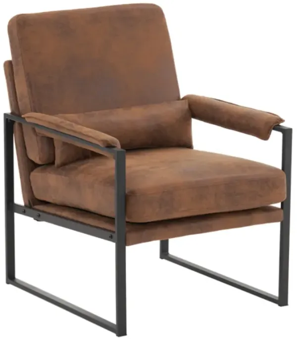 Single Iron Frame Accent Chair with Orange Bronzing Cloth Upholstery For Living Room