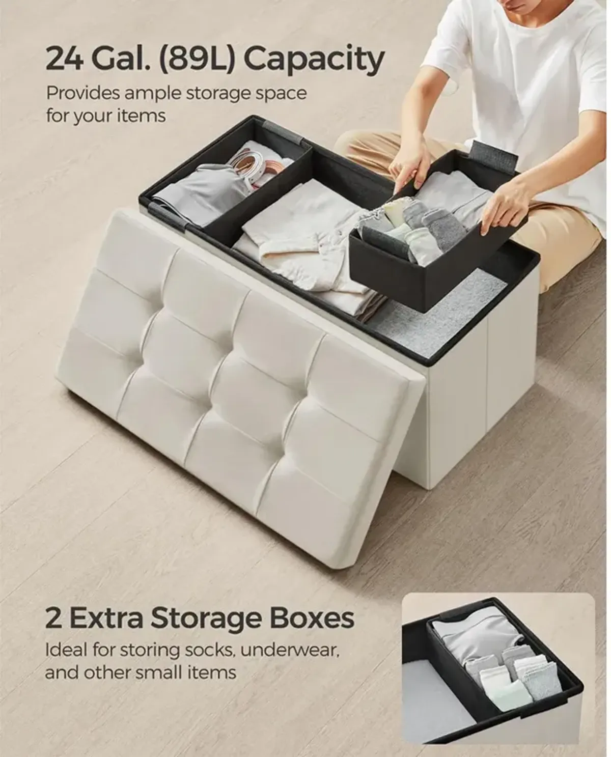 Foldable Storage Ottoman Bench for Space-Saving and Versatile Storage Solutions