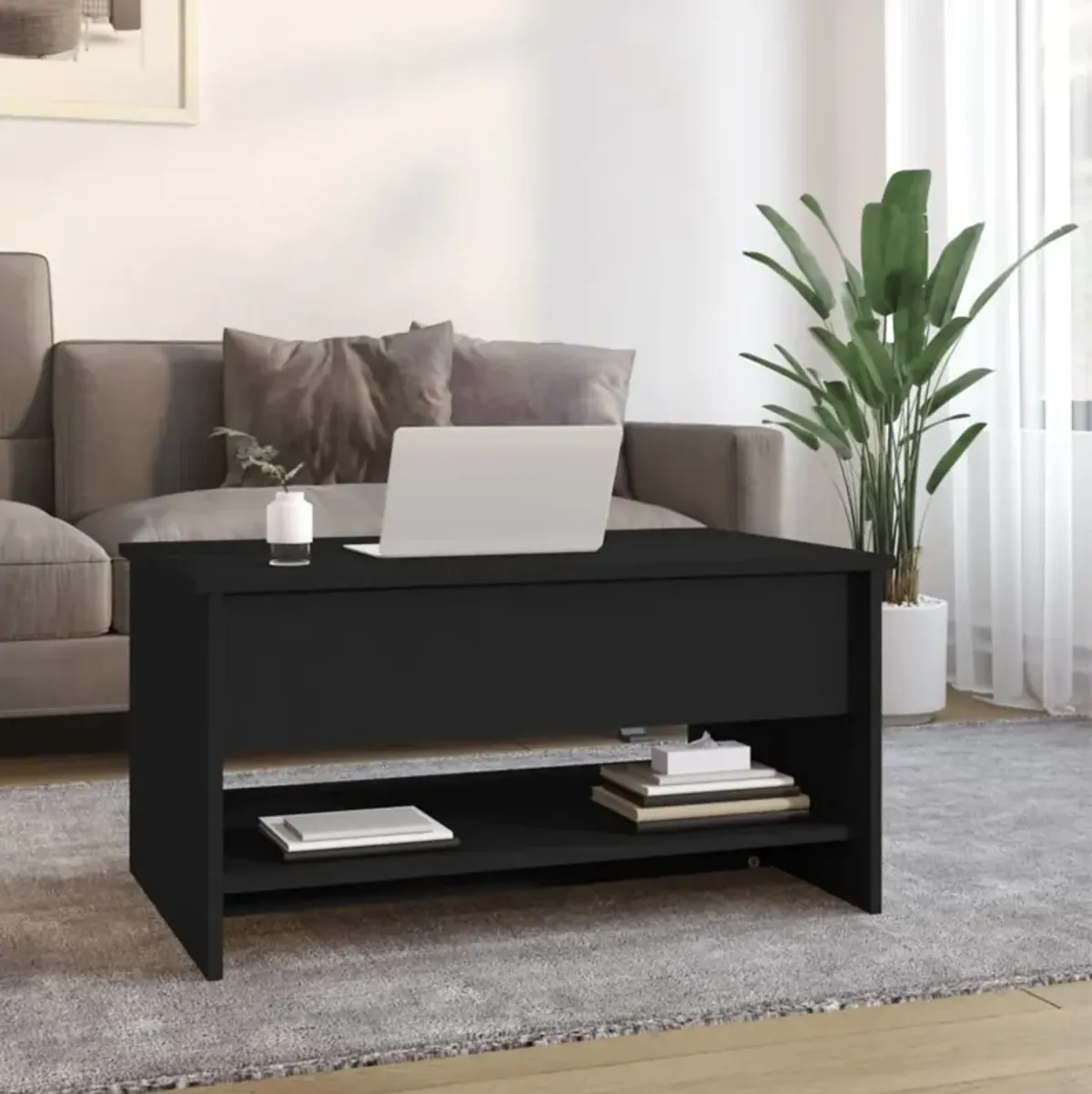 vidaXL Coffee Table Black 31.5"x19.7"x15.7" Engineered Wood