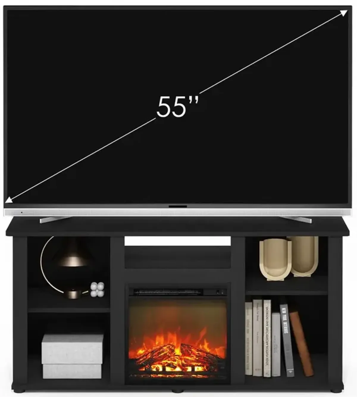 Fireplace TV Entertainment Center with Open Storage Compartment for TV up to 55"