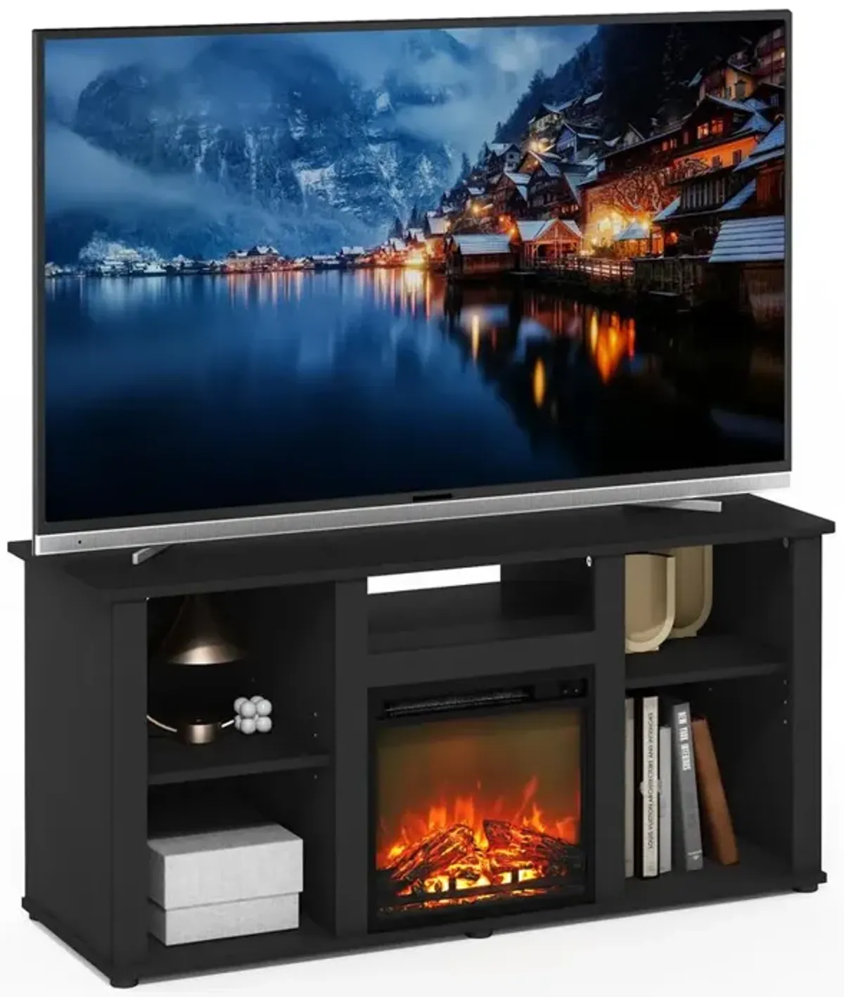 Fireplace TV Entertainment Center with Open Storage Compartment for TV up to 55"