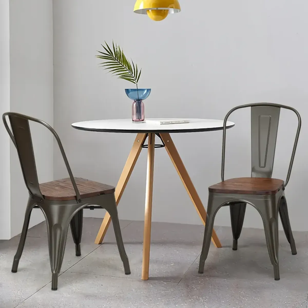 18 Inch Height Set of 4 Stackable Style Metal Wood Dining Chair