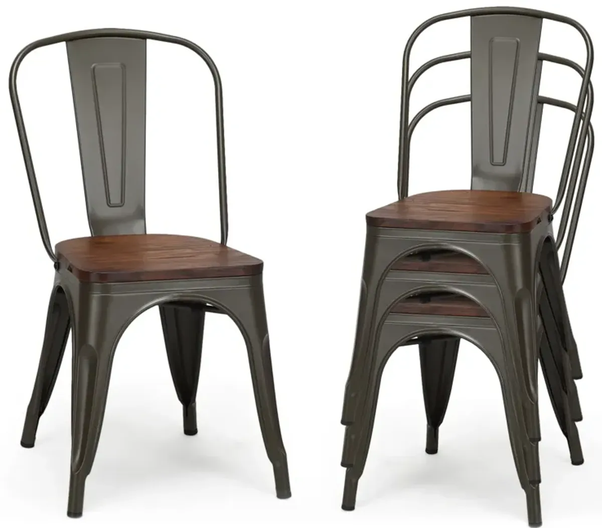 18 Inch Height Set of 4 Stackable Style Metal Wood Dining Chair