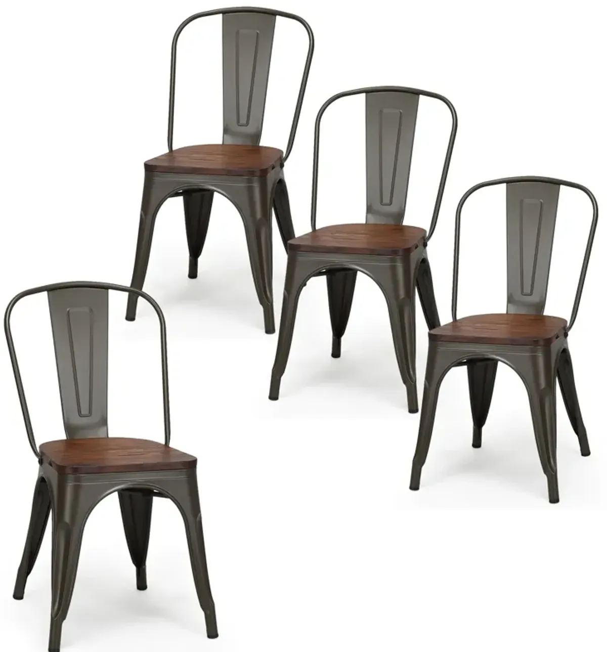 18 Inch Height Set of 4 Stackable Style Metal Wood Dining Chair