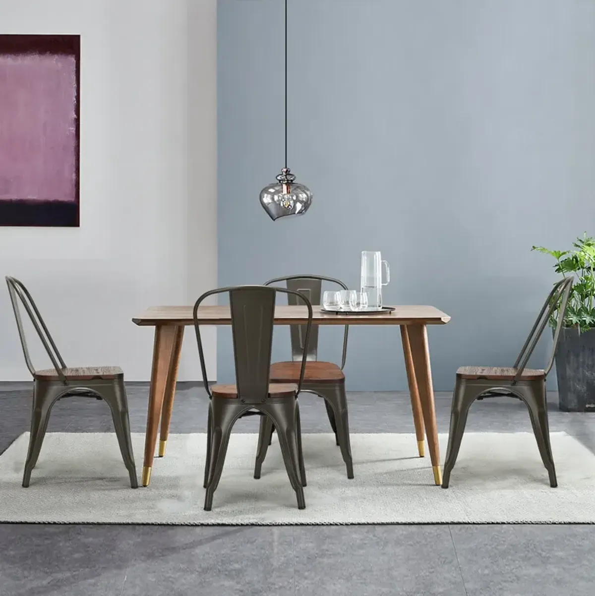 18 Inch Height Set of 4 Stackable Style Metal Wood Dining Chair