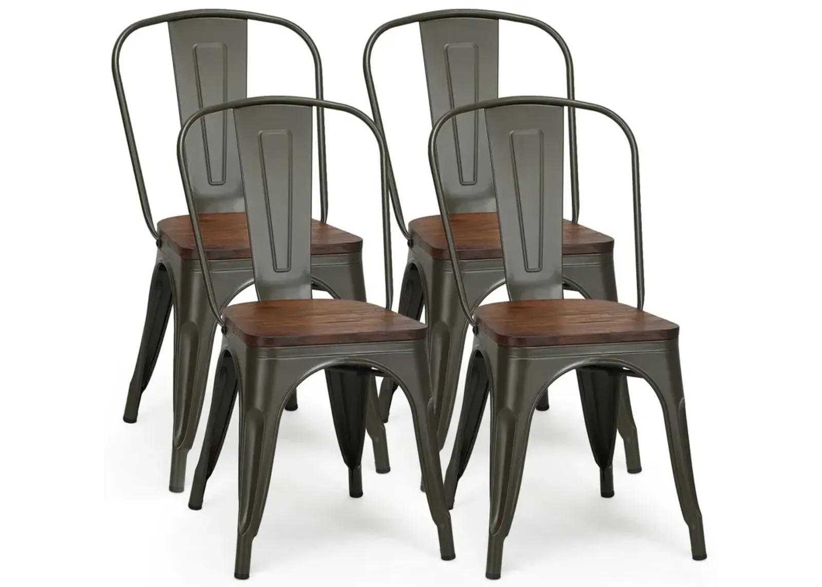 18 Inch Height Set of 4 Stackable Style Metal Wood Dining Chair