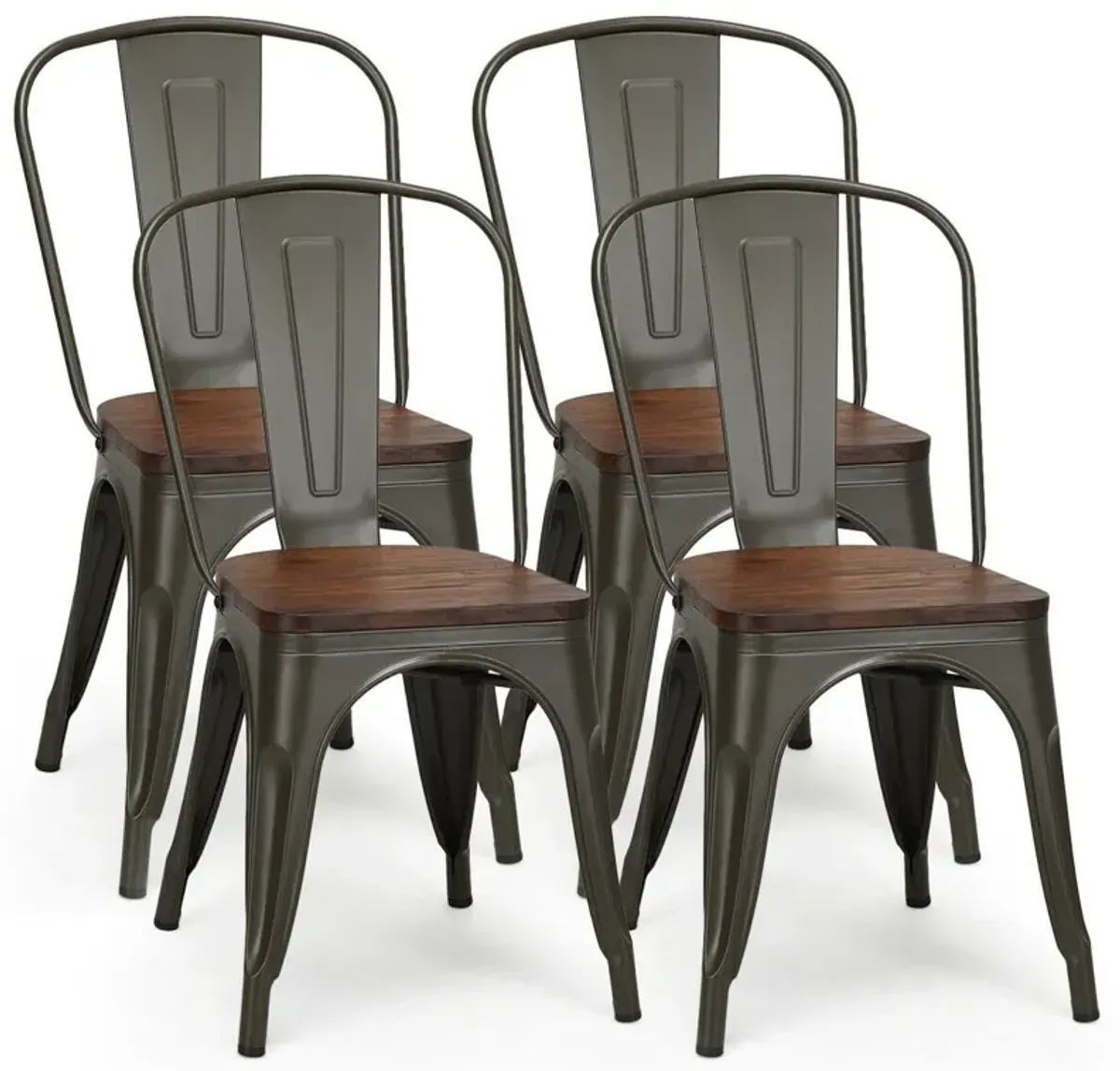 18 Inch Height Set of 4 Stackable Style Metal Wood Dining Chair