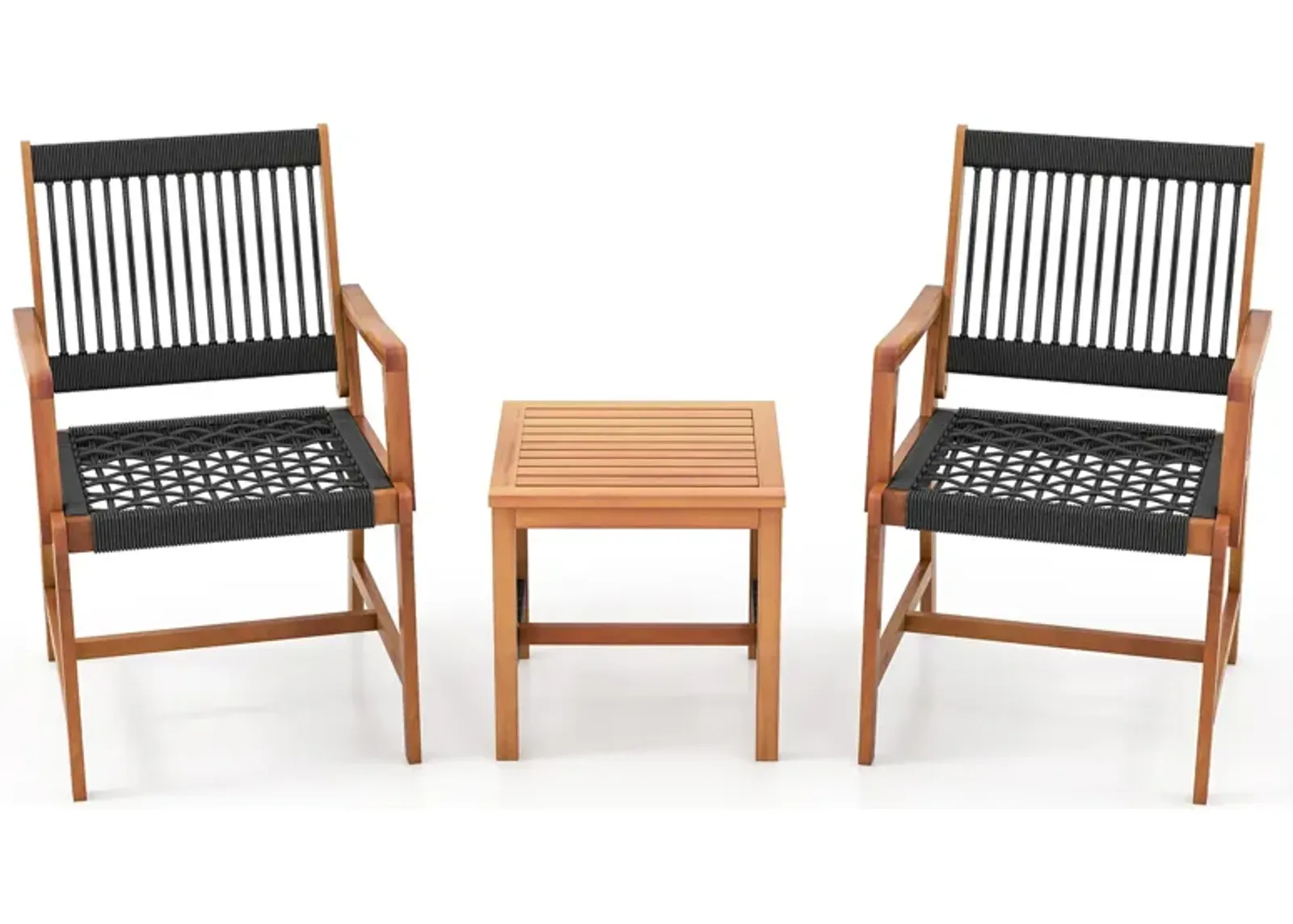 3 Pieces Acacia Wood Patio Conversation Sets with Armchairs Coffee Table