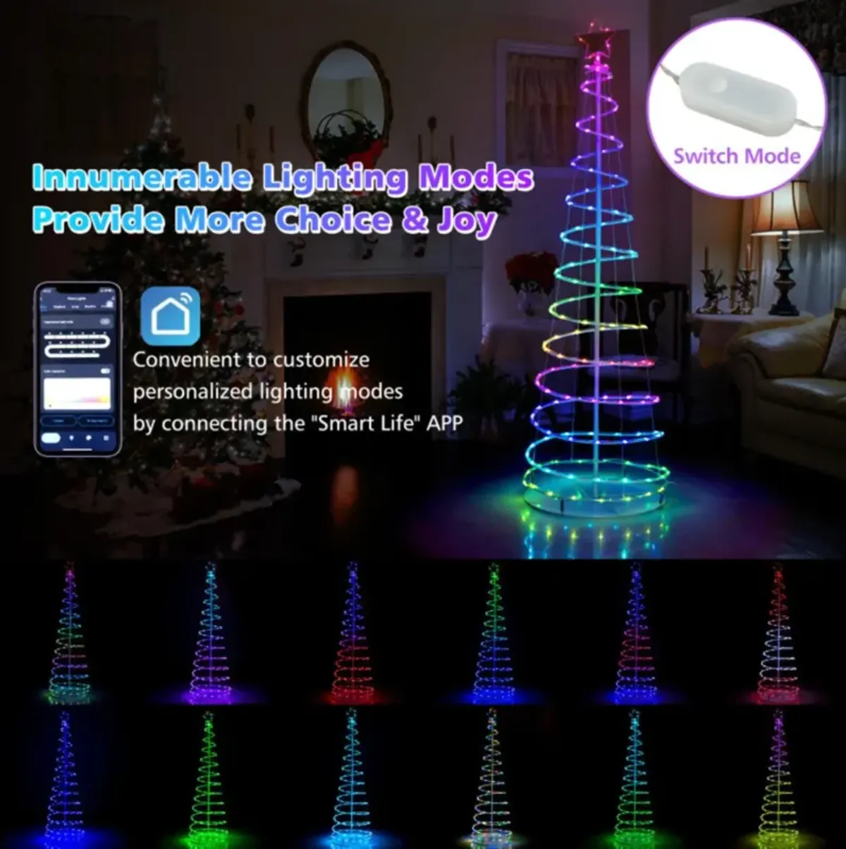 Hivvago 6 Feet Light Up Spiral Christmas Tree with Tree Top Star-White