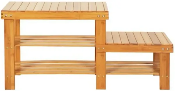 Strip Pattern Multi-Tier Stool Shoe Rack Kid-Friendly Storage Bench for Entryway & Bedroom