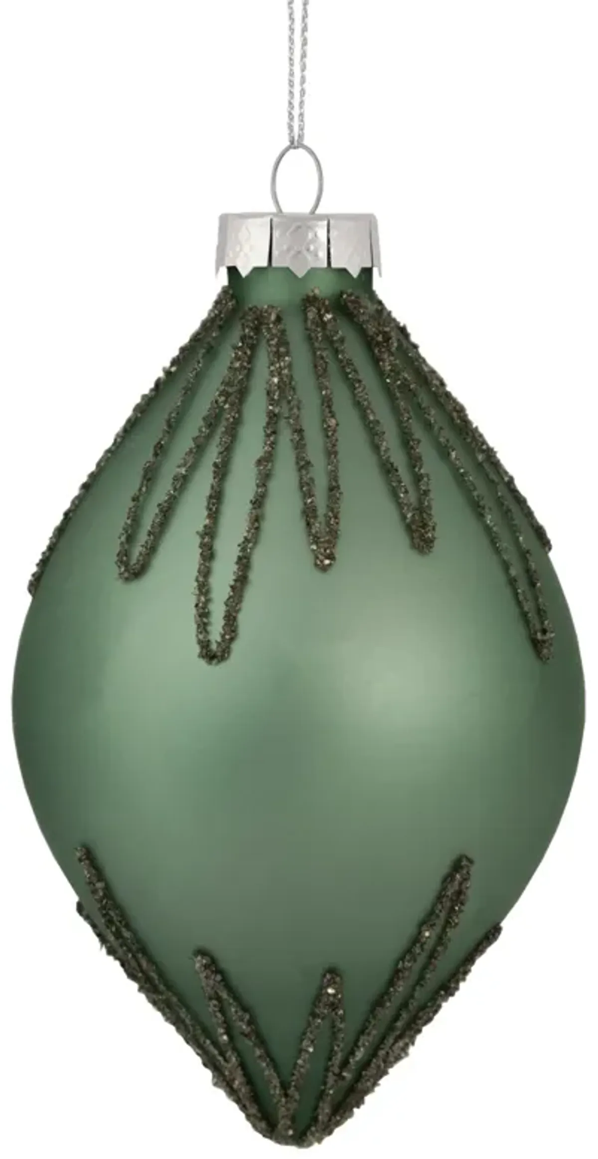 5" Matte Green Starburst Finial Glass Christmas Ornament