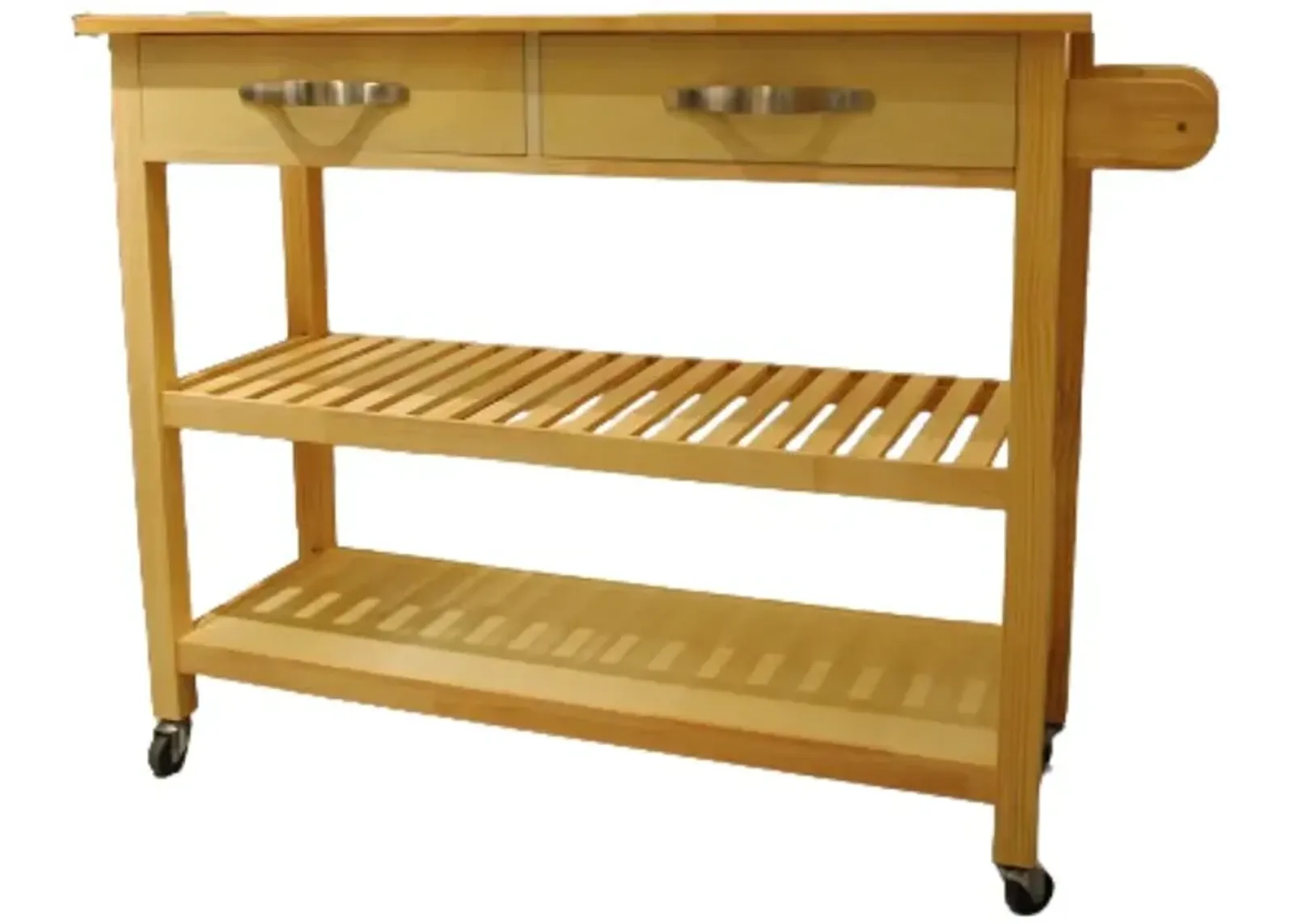 Hivvago Wooden Utility Kitchen Island Cart Two Utility Drawers and a Towel Holder