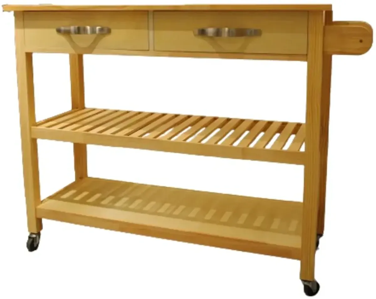 Hivvago Wooden Utility Kitchen Island Cart Two Utility Drawers and a Towel Holder