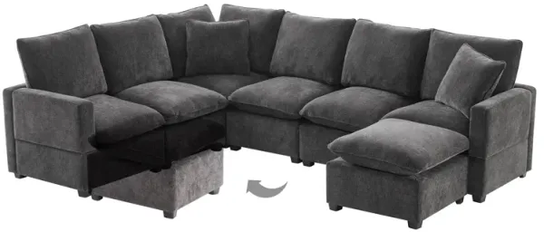 MONDAWE Modern U Shape Modular Sofa, 7 Seat Chenille Sectional Couch Set with 2 Pillows Included, Freely Combinable Indoor Funiture