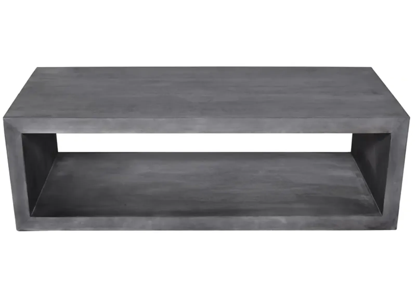 58" Cube Shape Wooden Coffee Table with Open Bottom Shelf, Charcoal Gray-Benzara