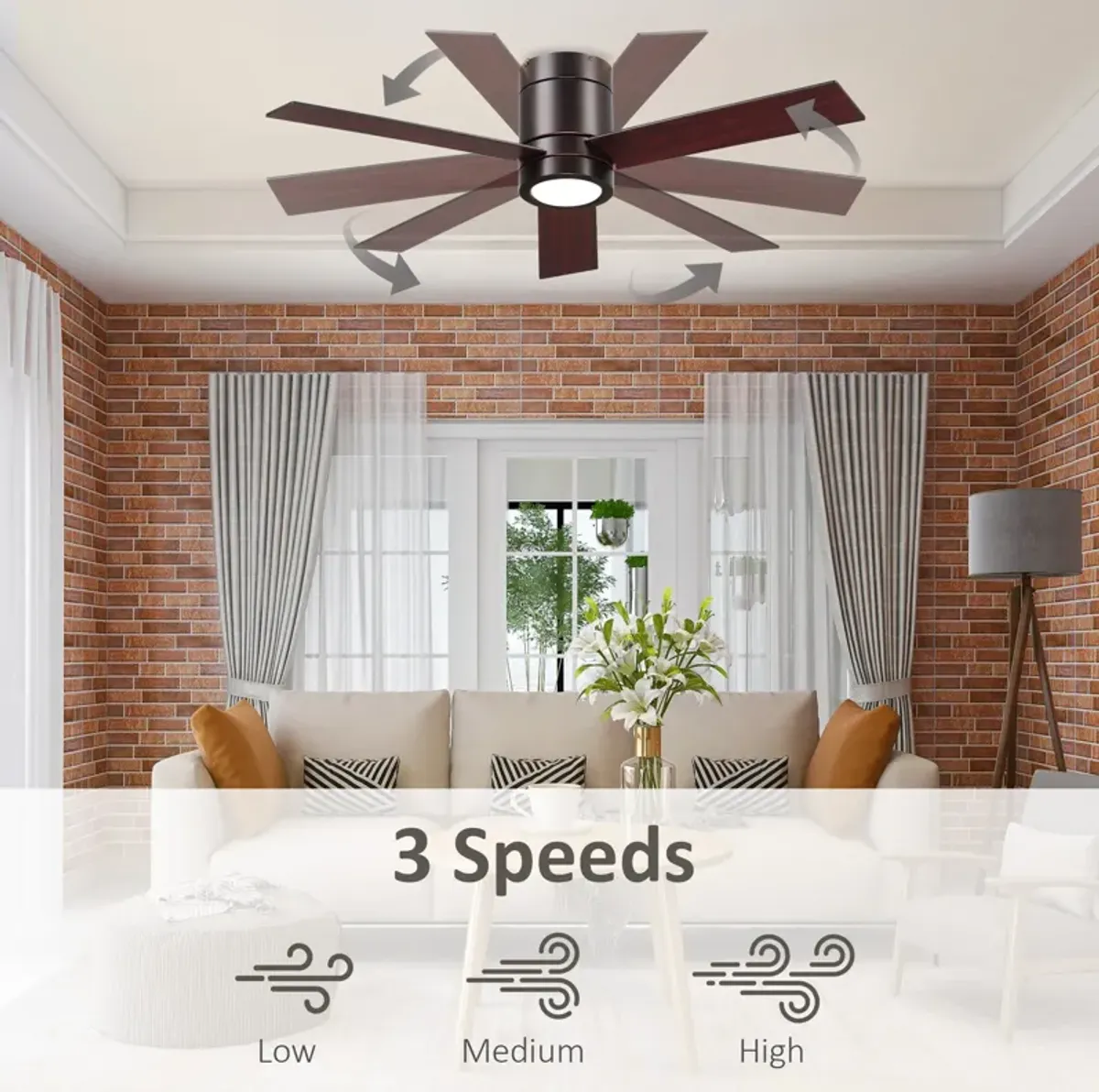 Brown Mount Ceiling Fan with Light: 44" with LED Light and Remote