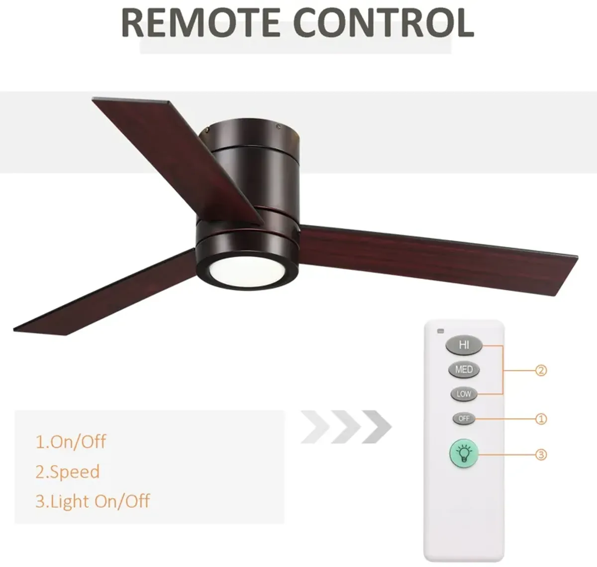 Brown Mount Ceiling Fan with Light: 44" with LED Light and Remote