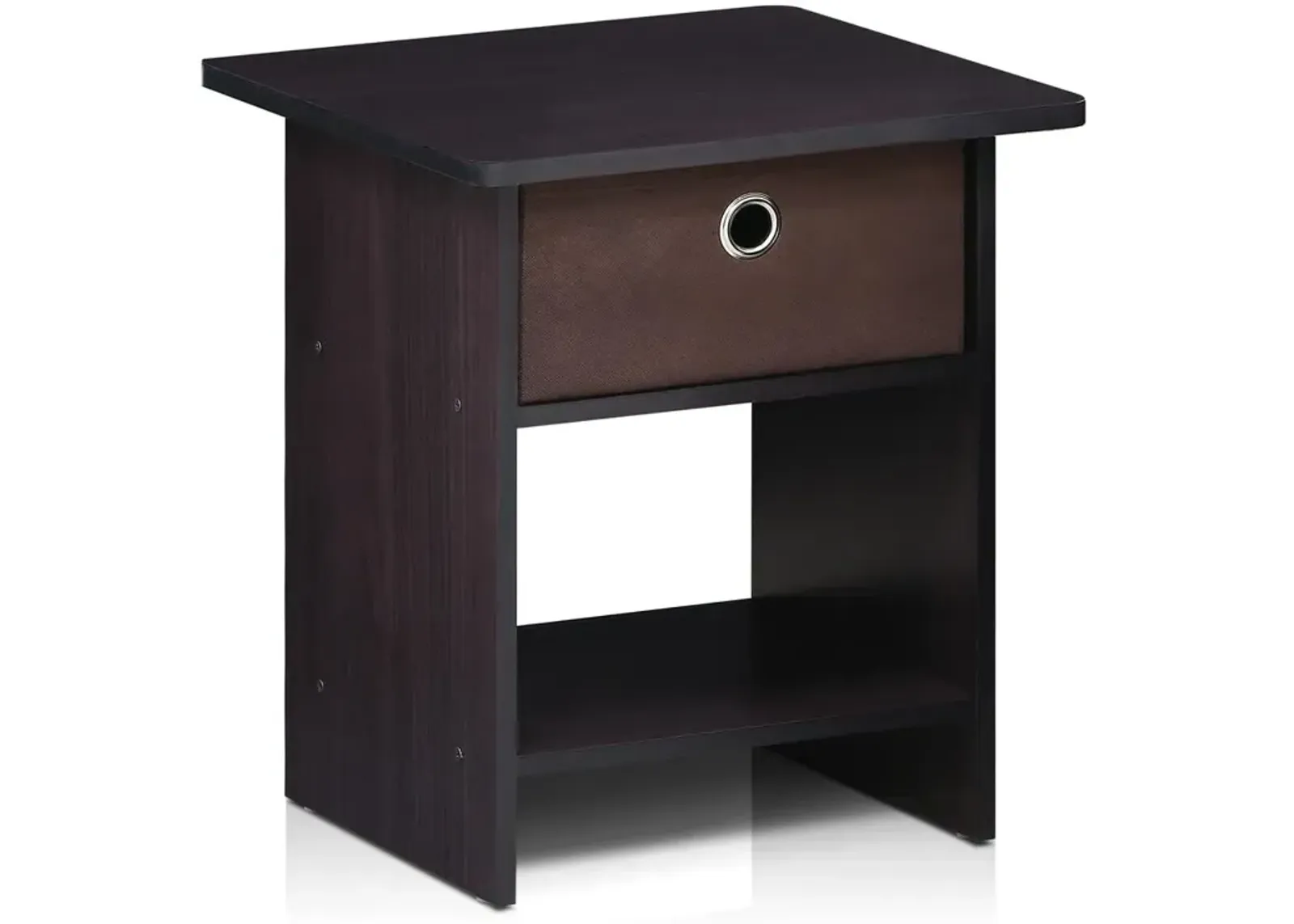 Furinno 10004DWN End Table/ Night Stand Storage Shelf with Bin Drawer, Dark Walnut