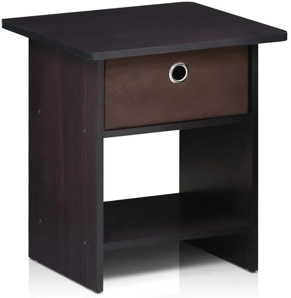 Furinno 10004DWN End Table/ Night Stand Storage Shelf with Bin Drawer, Dark Walnut