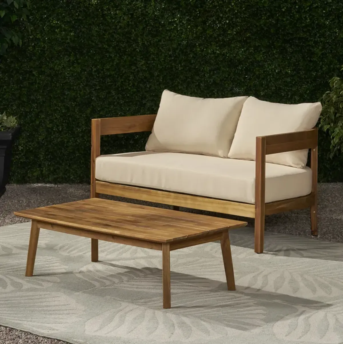 Merax Outdoor Loveseat Sofa with Coffee Table Set