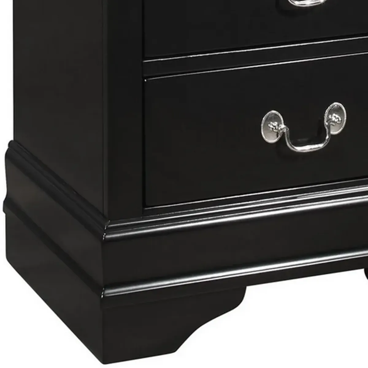 2 Drawer Wooden Frame Nightstand with Antique Metal Pulls, Black-Benzara