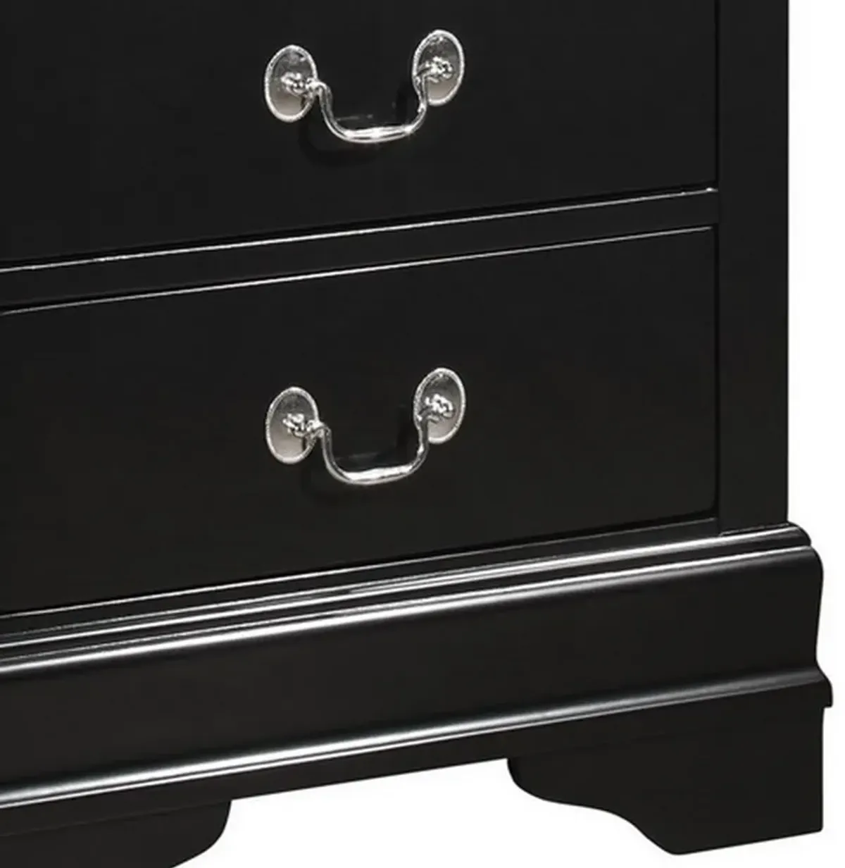 2 Drawer Wooden Frame Nightstand with Antique Metal Pulls, Black-Benzara