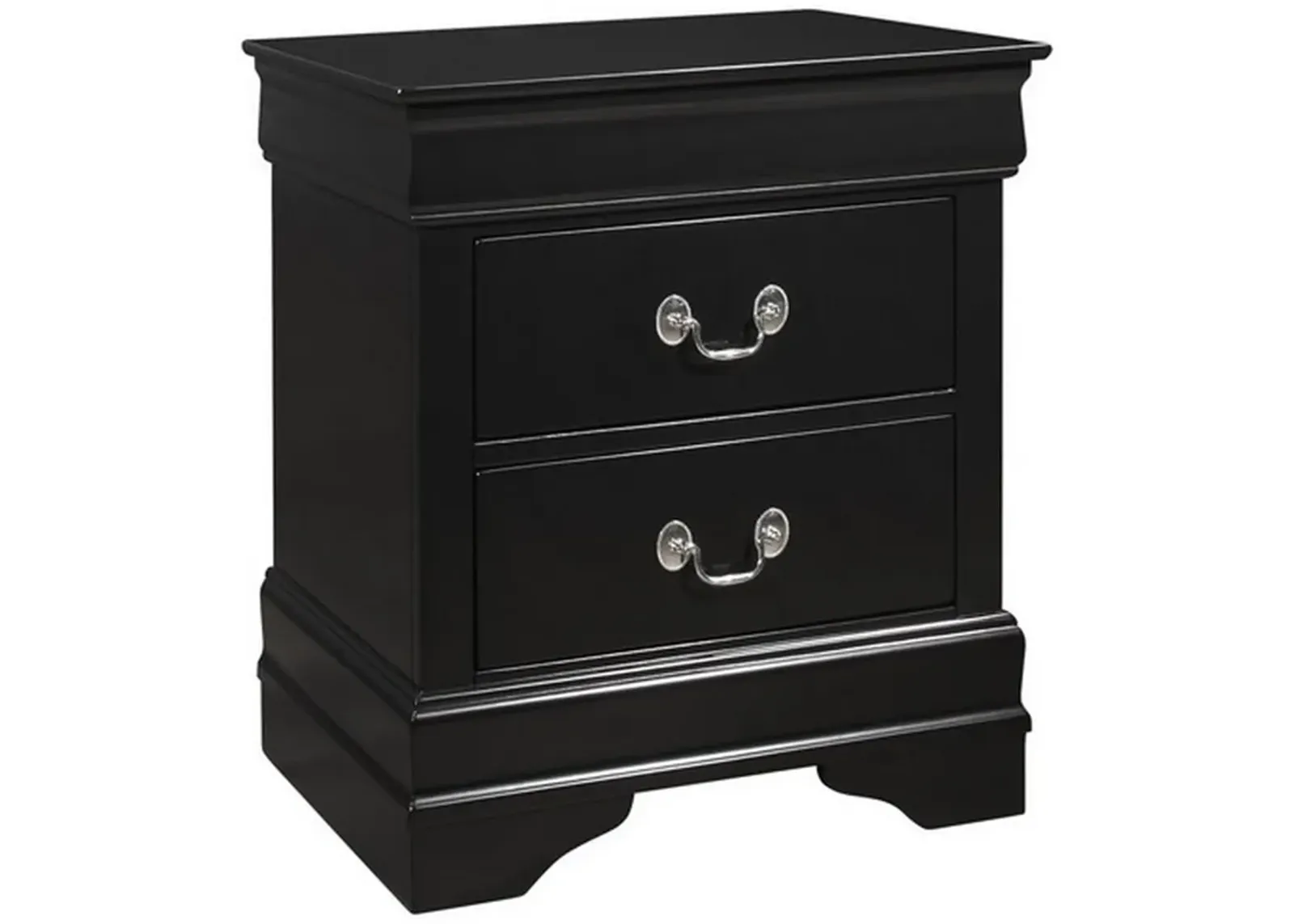 2 Drawer Wooden Frame Nightstand with Antique Metal Pulls, Black-Benzara