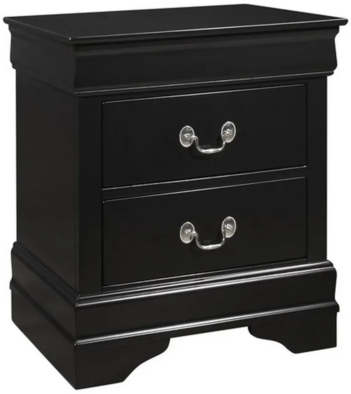 2 Drawer Wooden Frame Nightstand with Antique Metal Pulls, Black-Benzara