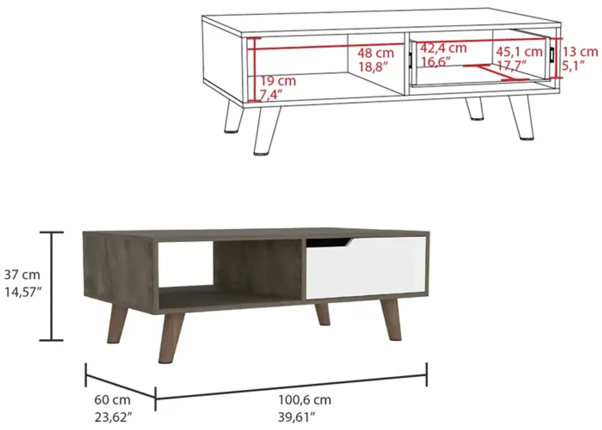 Coffee Table 2.0 Bull, Living Room, Dark Brown / White