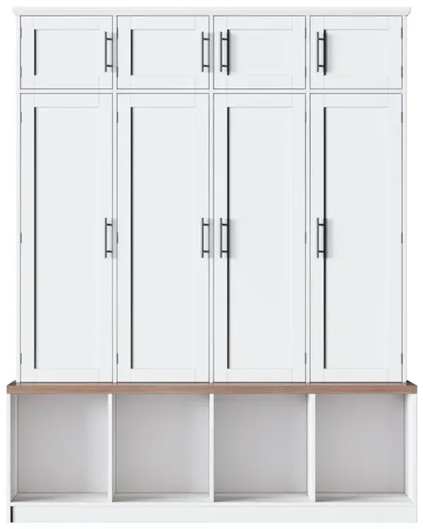 Merax Farmhouse Walnut Hall Tree 4 Hidden Hooks, 8-Door Bench | Shoe Cabinet with Open Storage