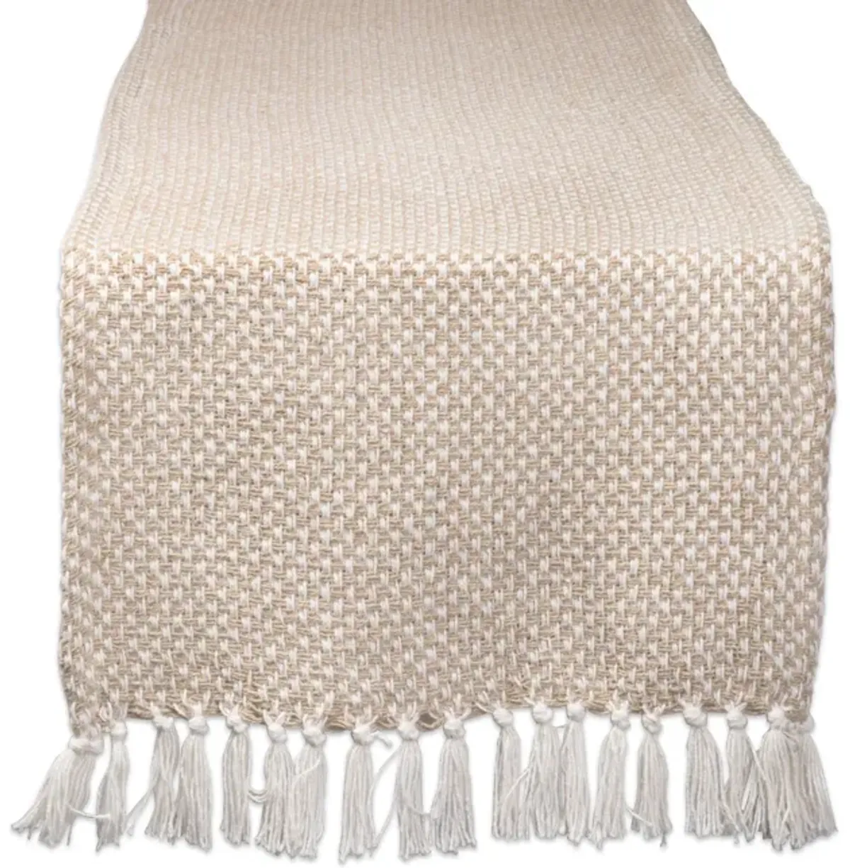 72" Beige and White Rectangular Weaved Table Runner