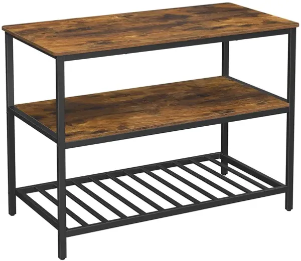 BreeBe Industrial Rustic Brown 3 Shelves Kitchen Island