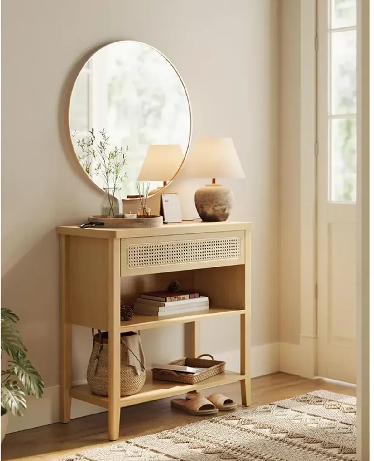 Console Table with Built-In Power Outlets – Modern Entryway Charging Station