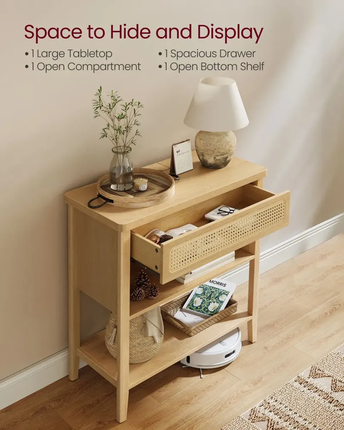 Console Table with Built-In Power Outlets – Modern Entryway Charging Station