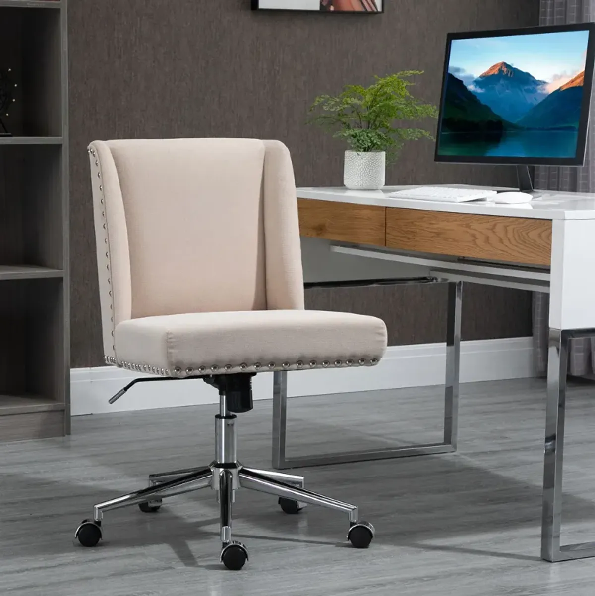 Beige Task Chair: Ergonomic Office Chair with Adjustable Tension