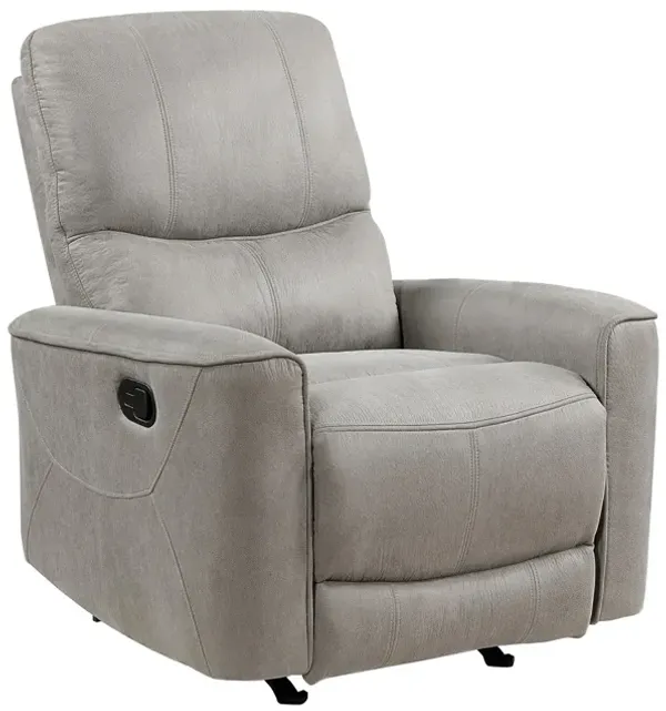 Ray 39 Inch Manual Rocker Recliner Chair, Gray Tufted Back Microfiber - Benzara