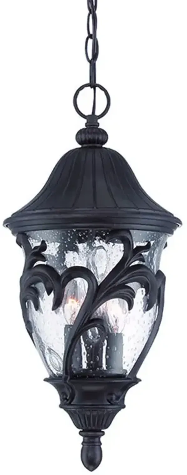 Hivvago Three Light Matte Black Leaf Detail Hanging Light