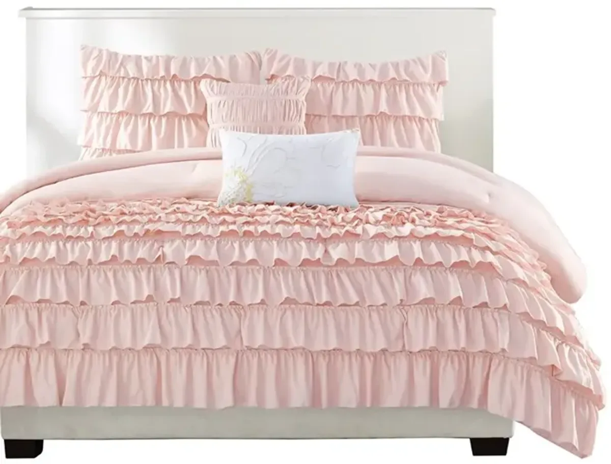 Gracie Mills Ismerie 4-Piece Solid Ruffles Comforter Set