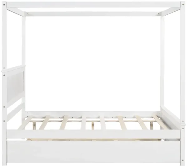 Canopy Platform Bed with Trundle, Solid Wood Frame
