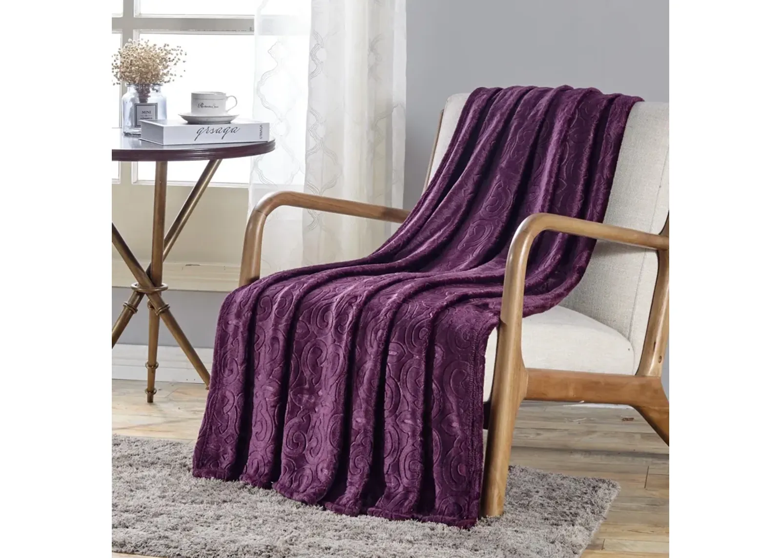 Dama Scroll All Season Embossed Pattern Ultra Soft and Cozy 50" x 60" Throw Blanket