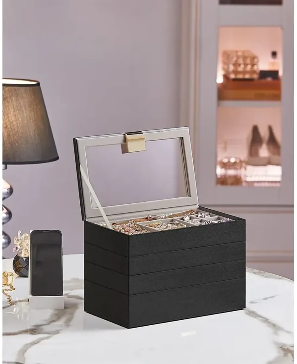 4-Tier Stackable Jewelry Trays for Organized Accessory Storage