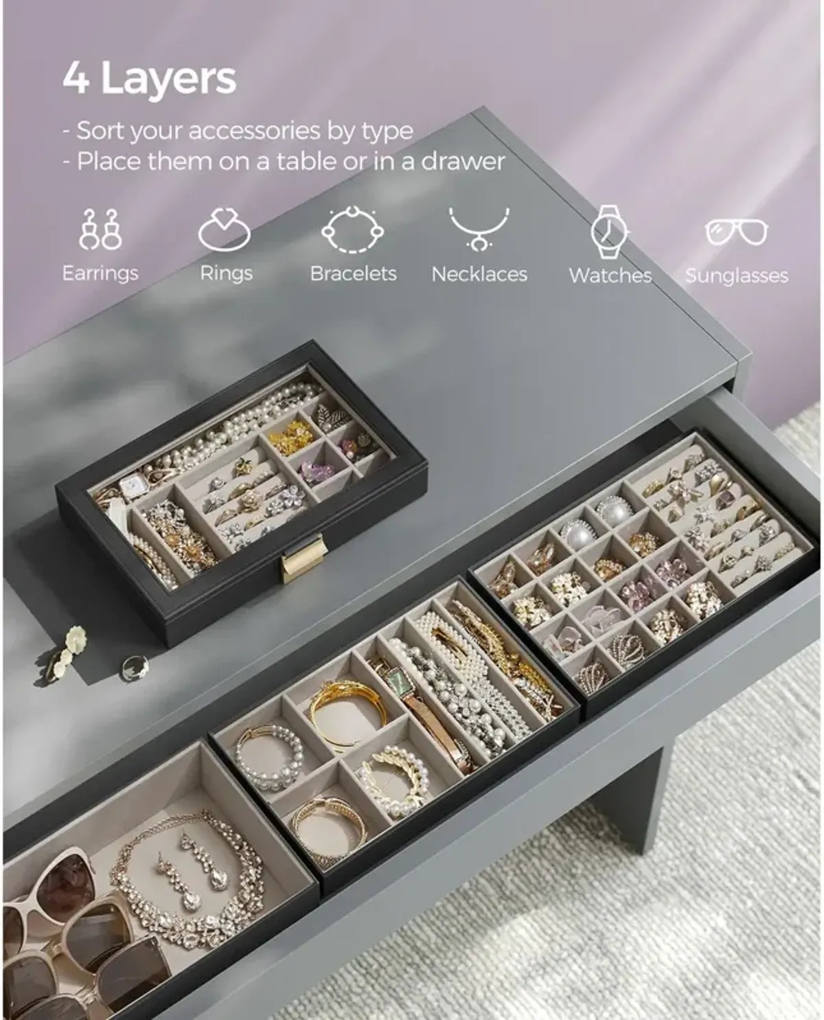 4-Tier Stackable Jewelry Trays for Organized Accessory Storage