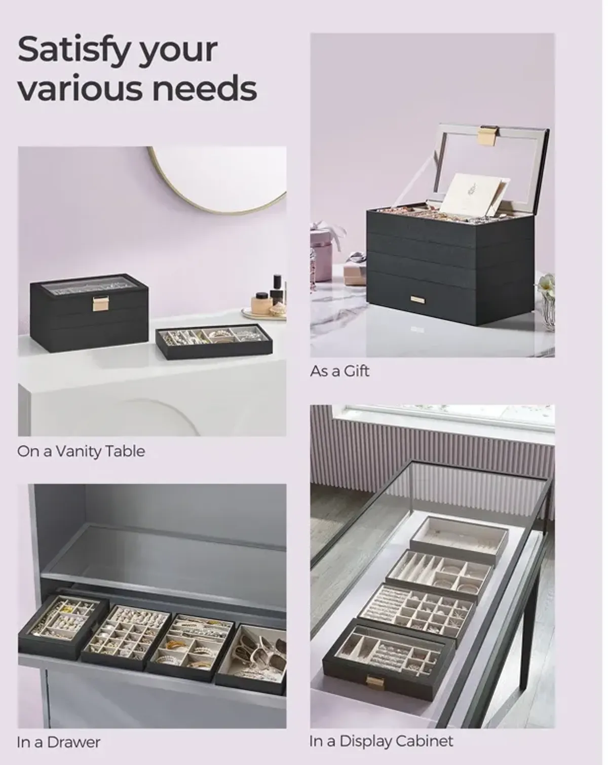 4-Tier Stackable Jewelry Trays for Organized Accessory Storage